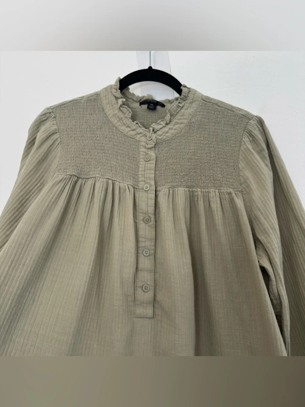 J. Crew Long-Sleeve Soft Gauze Garden Top in Faded Pistachio Green 100% Cotton